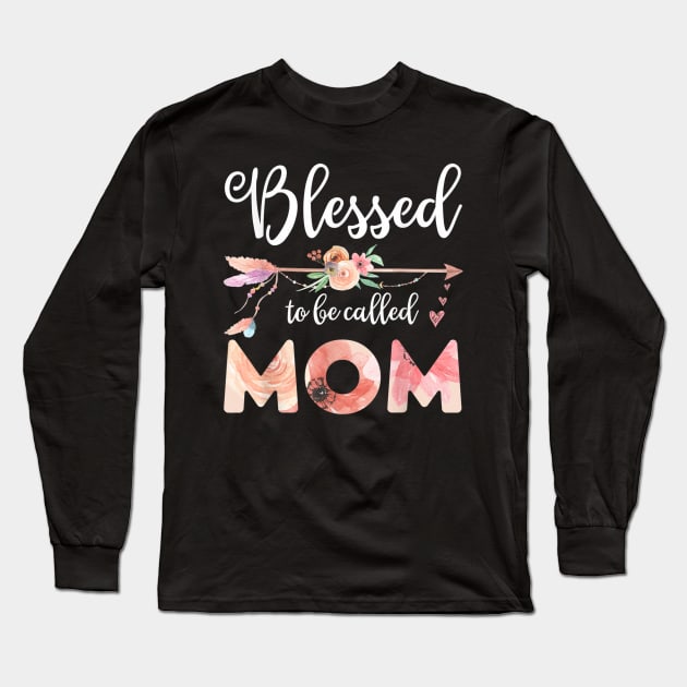 Womens Blessed Mom Floral Mom Mothers Day Gift Long Sleeve T-Shirt by sousougaricas